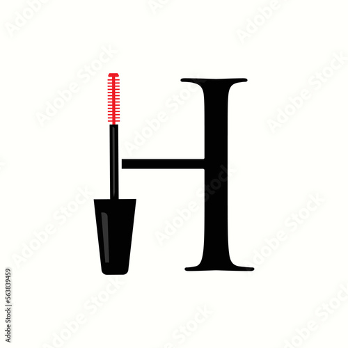 logo letter h with icon mascara brush vector design	
