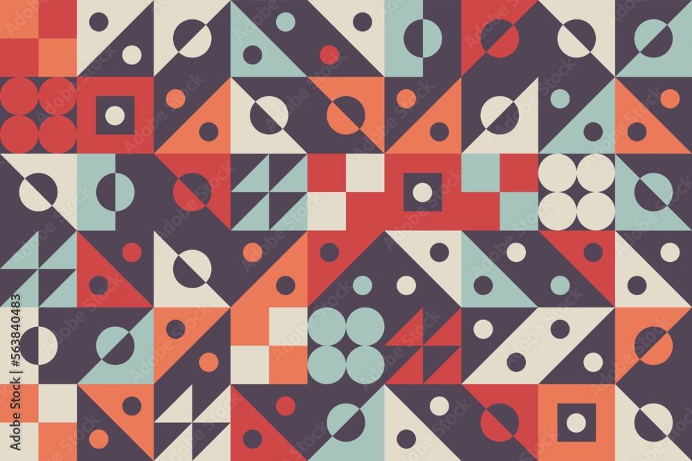 Retro seamless pattern with simple tracery geometric. Flat colorful shape background design Retro seamless pattern with simple tracery geometric. Flat colorful shape background design