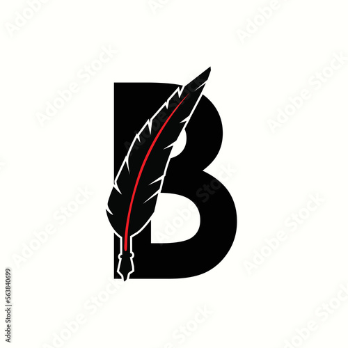 logo letter b with icon feather vector design	