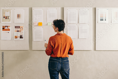 Rearview of a businesswoman giving a presentation during a conference call