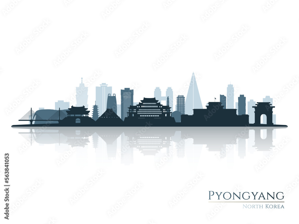 Pyongyang skyline silhouette with reflection. Landscape Pyongyang, North Korea. Vector illustration.