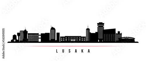 Lusaka skyline horizontal banner. Black and white silhouette of Lusaka, Zambia. Vector template for your design.