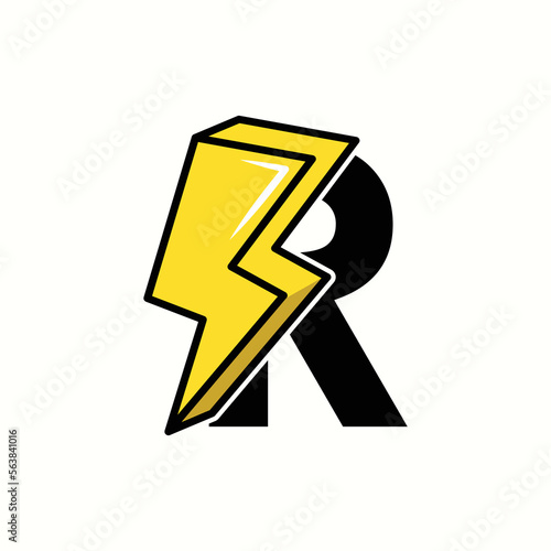 R Monogram with Thunder Icon Illustration