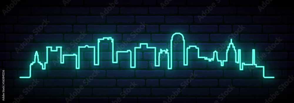 Obraz premium Blue neon skyline of Winston–Salem. Bright Winston–Salem City long banner. Vector illustration.