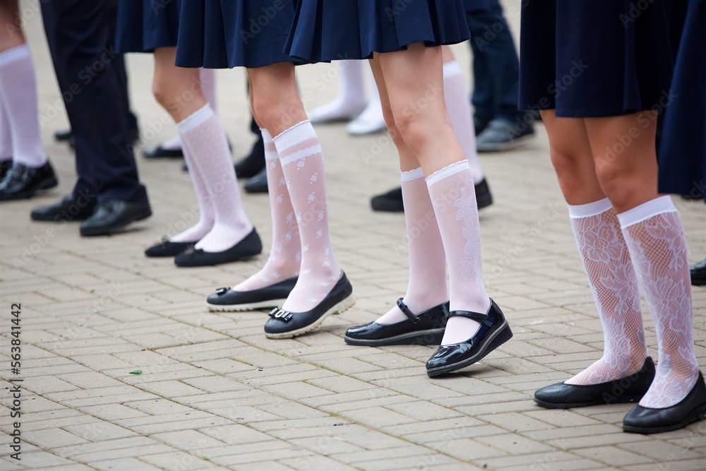 The feet of schoolchildren at the celebration in honor of the beginning of the new school year. The feet of schoolchildren at the celebration in honor of the beginning of the new school year.