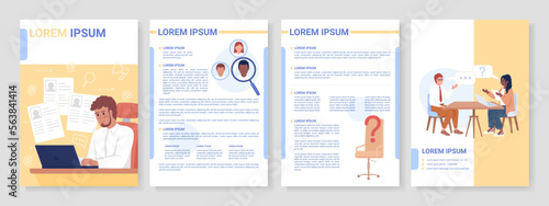 Select qualified candidate flat vector brochure template. HR management booklet, leaflet printable color designs. Editable magazine page, reports kit with text space. Roboto, Myriad Pro fonts used