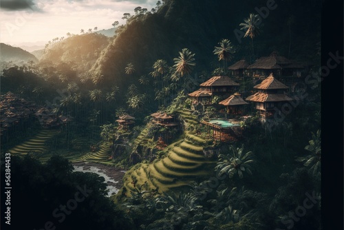 Bali beautiful landscape illustration generative ai
