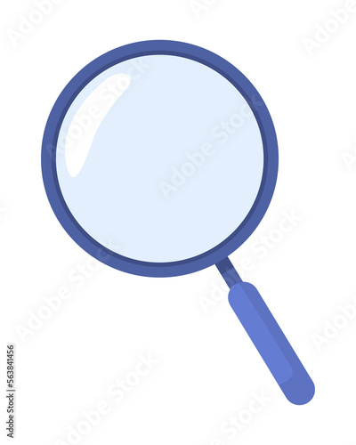 Magnifying glass semi flat color vector element. Reading magnifier. Glass lens. Editable item. Full sized object on white. Simple cartoon style illustration for web graphic design and animation