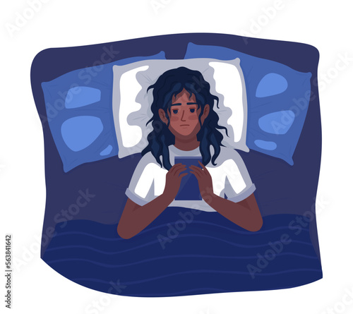 Sleepy female teenager lying down with smartphone semi flat color vector character. Editable figure. Full body person on white. Simple cartoon style illustration for web graphic design and animation