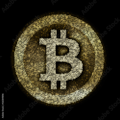 Bitcoin symbol made of binary code. Ones and zeros.