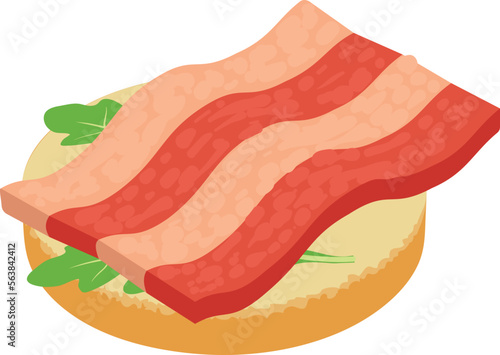 Ham sandwich icon isometric vector. Sandwich with ham piece and arugula leaf. Food concept, snack, appetizer