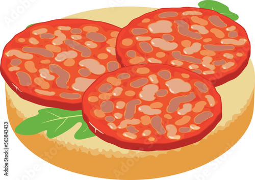 Sausage sandwich icon isometric vector. Sandwich with sausage slice and arugula. Food concept, snack, appetizer