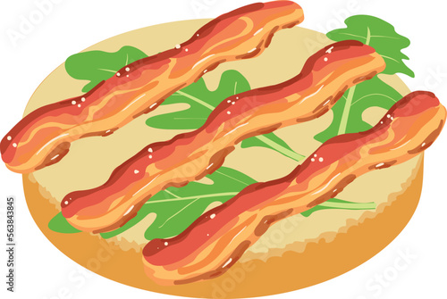 Bacon sandwich icon isometric vector. Sandwich with fried bacon and arugula leaf. Food concept, snack, appetizer