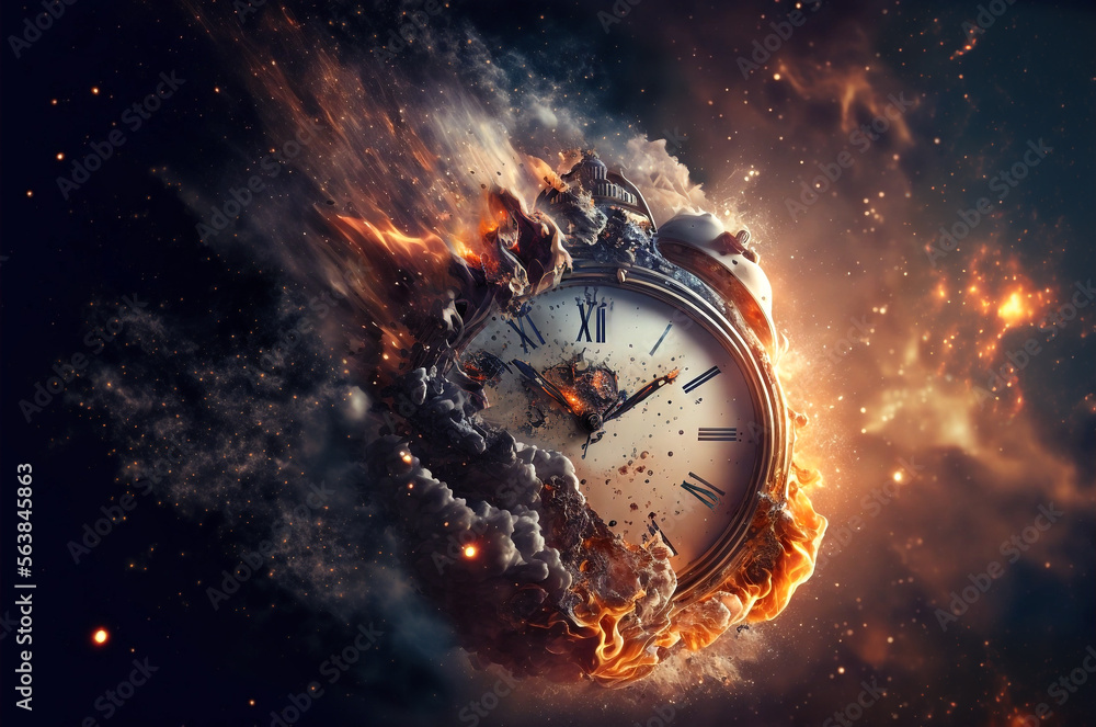 clock in space, time concept - obrazy, fototapety, plakaty 