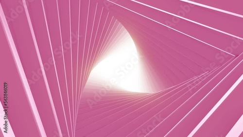 Pink triangular twisted corridor, Sci-fi geometric spinning background