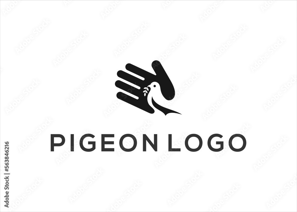 Creative Pigeon dove with hand logo design template Creative Pigeon dove with hand logo design template