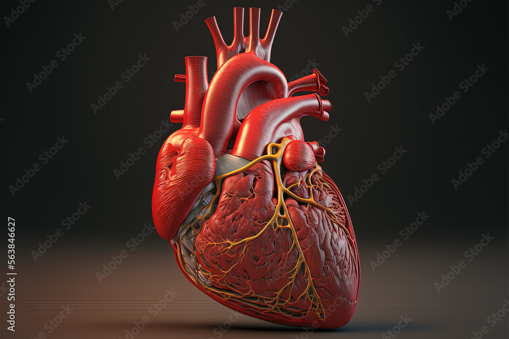 Medizinisches anatomisches Herz, 3d Render, Realistisches Herz, Weiches Licht, Studiohintergrund, Herz freigestellt, Generative AI - obrazy, fototapety, plakaty 