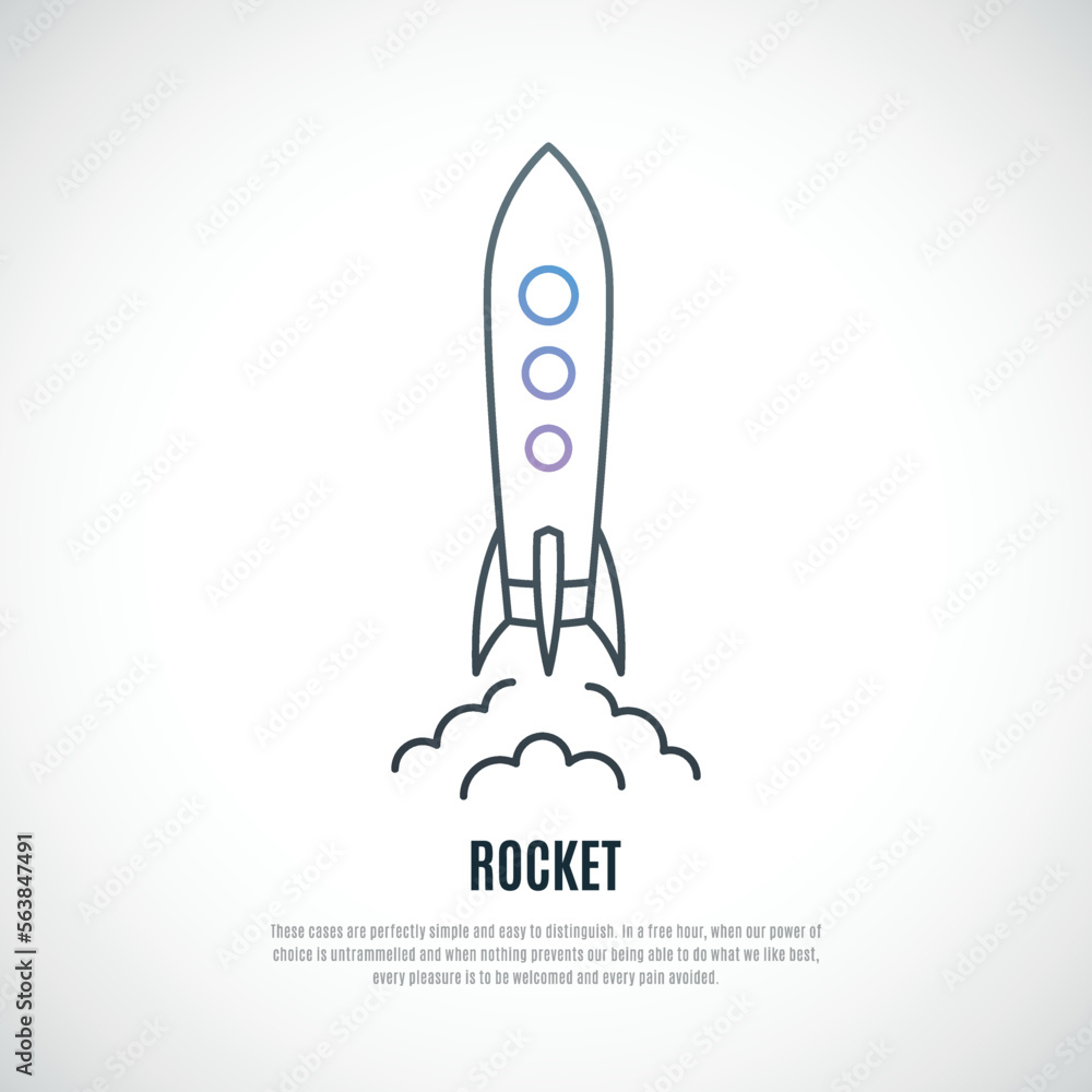 Vector Rocket icon in line style. Black outline emblem for website design and mobile apps. Rocket illustration isolated on white background.