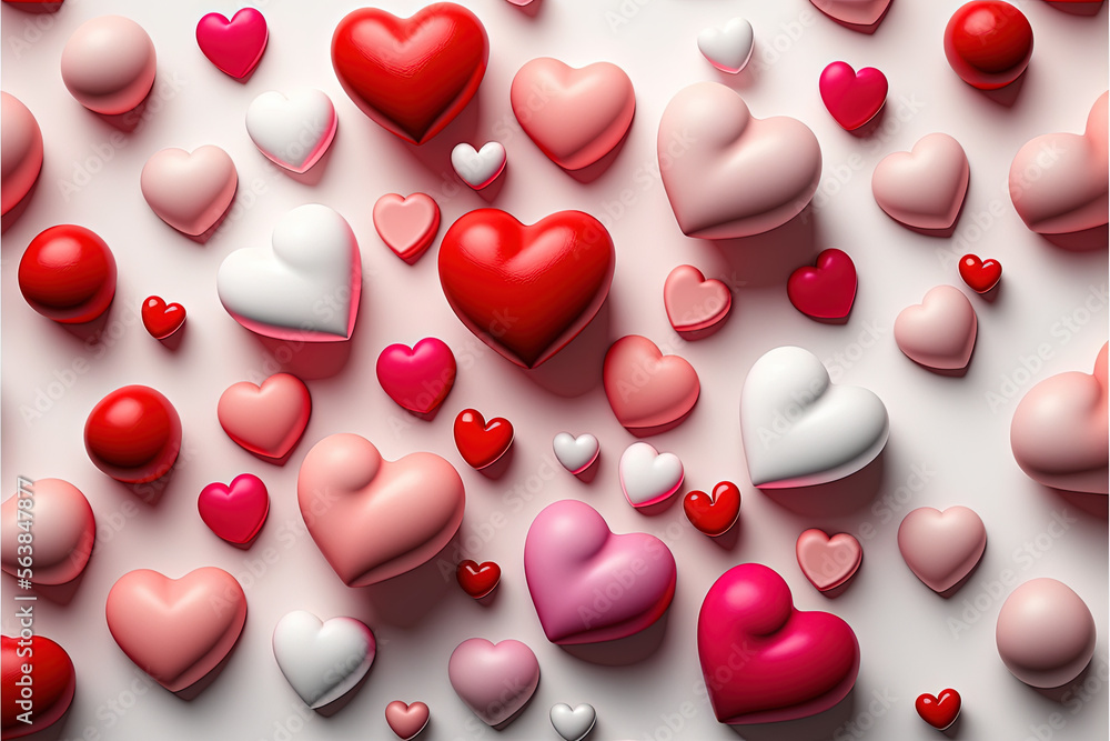 Valentinstag, Herzen, Hintergrund, Rote Herzen, Rosa Herzen, Papierhintergrund, Kleine Herzen formen große Herz,(Generative AI)