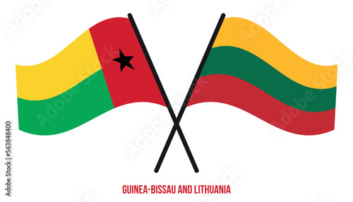 Guinea-Bissau and Lithuania Flags Crossed And Waving Flat Style. Official Proportion. Correct Colors
