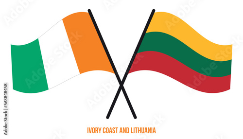 Ivory Coast and Lithuania Flags Crossed And Waving Flat Style. Official Proportion. Correct Colors.