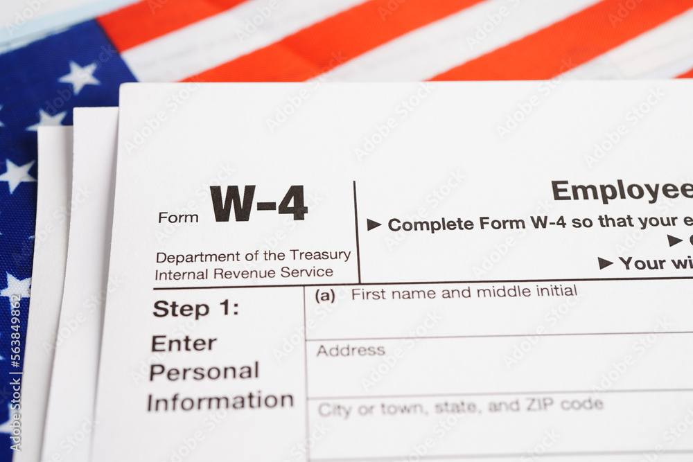 Tax form W4 Employee Withholding Certificate, business finance concept