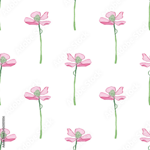 Wallpaper Mural Rose wild flowers pattern.Watercolor hand drawn floral print isolated on white background. Torontodigital.ca