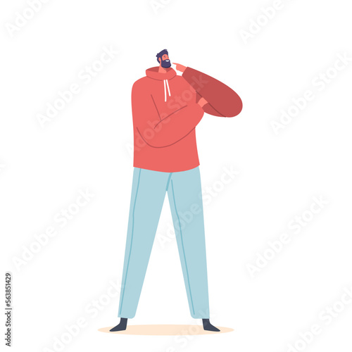 Male Character Thinking, Search Solution, Solve Difficult Task, Develop Idea. Mature Bearded Confused or Pensive Man