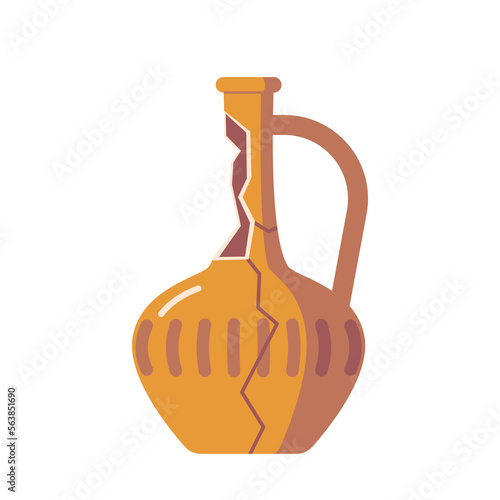 Old Broken Jug, Antique Pottery, Archaeological Artifact, Roman Or Greek Clay Pitcher. Crockery With Ornament