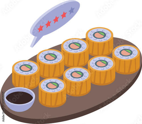 Sushi roll control icon isometric vector. Food critic. Restaurant critic