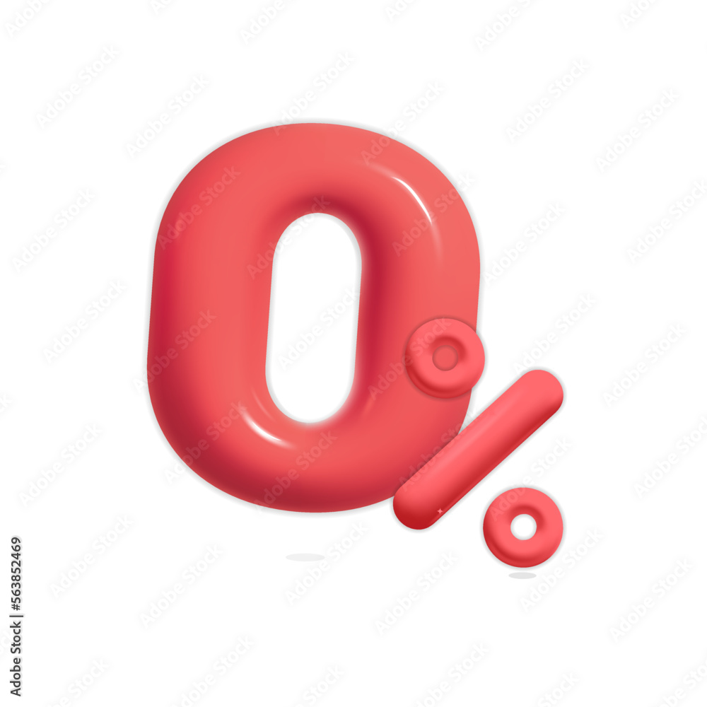 3d vector cartoon render red zero percent symbol number promotion and advertisement web element design 3d vector cartoon render red zero percent symbol number promotion and advertisement web element design