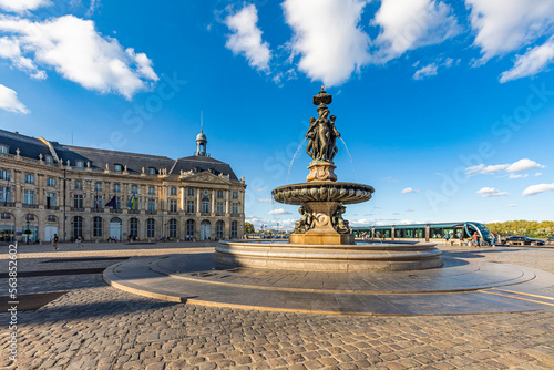 France, Nouvelle-Aquitaine, Bordeaux, Fountain on Place de la Bourse square photo