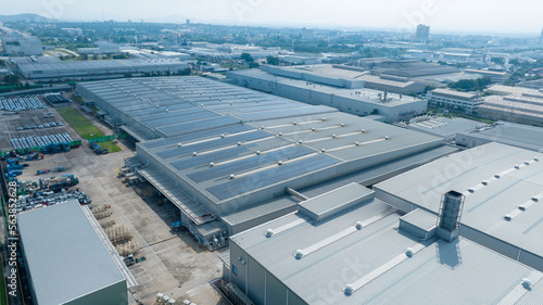 Photography Top view Solar Cell on Warehouse Factory