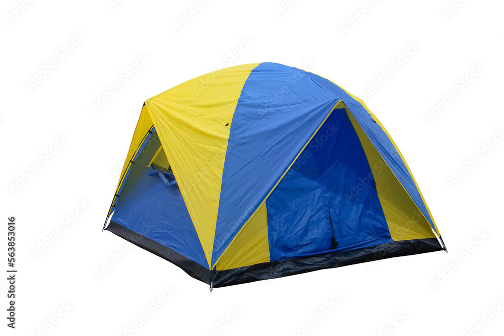 Close big size tourist tent for camping on travel outdoor for middle or long weekend, isolated on white background Close big size tourist tent for camping on travel outdoor for middle or long weekend, isolated on white background