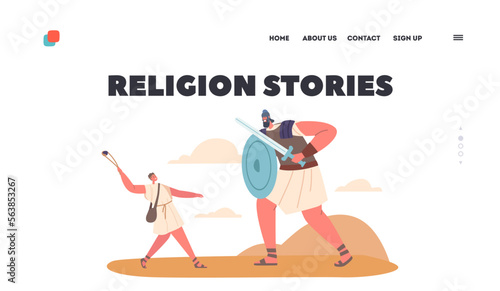 Religion Stories Landing Page Template. Biblical Story Of David And Goliath who Described In Book Of Samuel photo