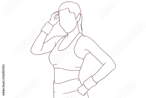 beautiful girl in fitness clothes hand drawn style vector illustration
