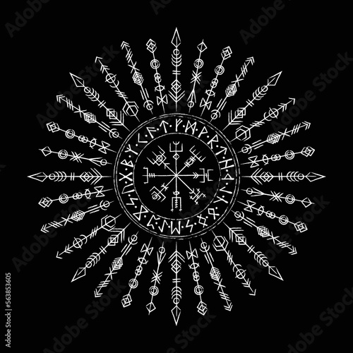Scandinavian white viking symbols circle