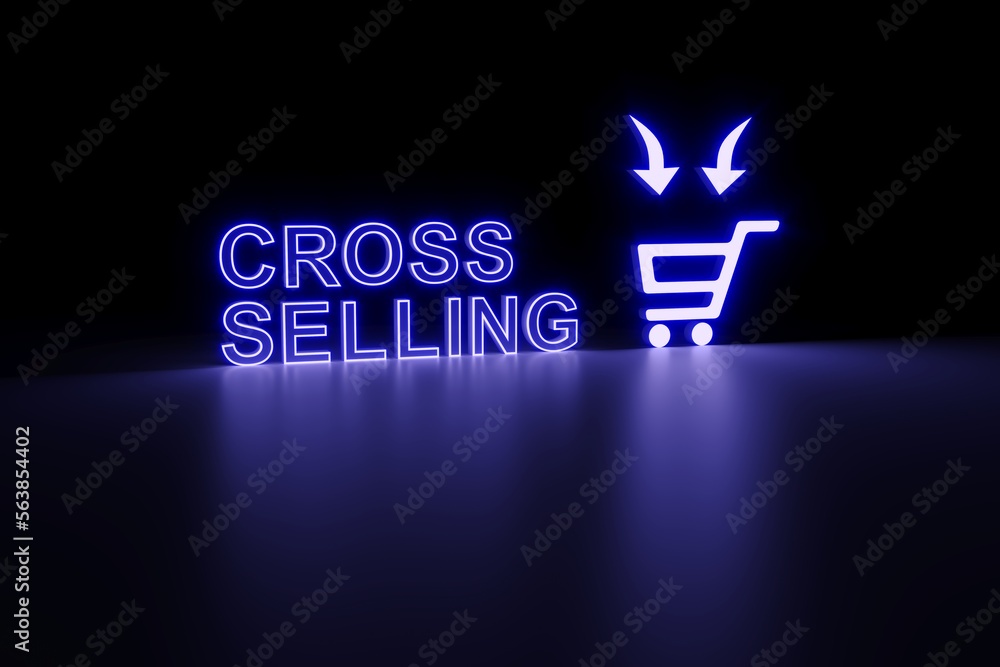 CROSS SELLING neon concept self illumination background 3D illustration ...