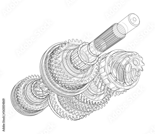 Gearbox sketch. Vector