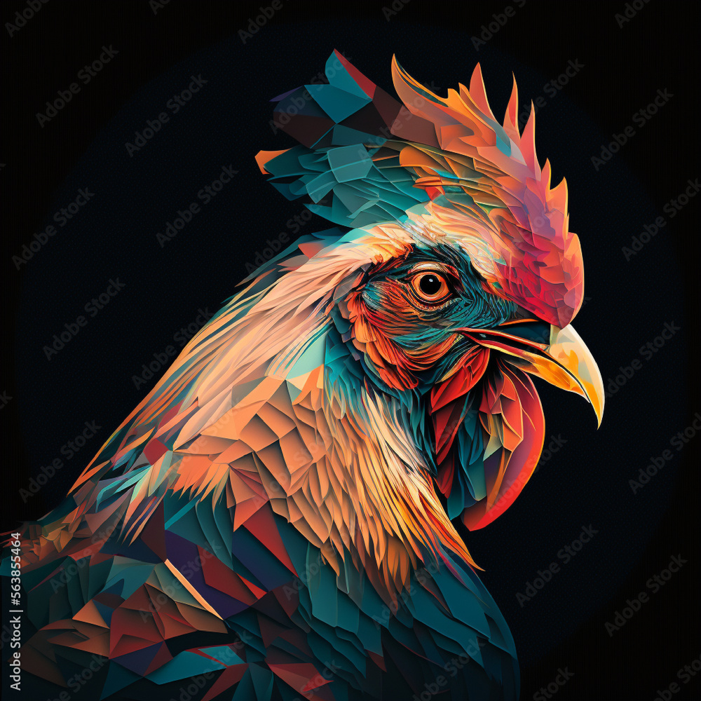 head of rooster,  zodiac animal set, Chinese zodiac, Astrological signs, abstract horoscope. Chinese new year animals, rooster by Generative AI