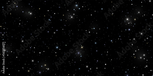 Wide background with luminous stars on the night black sky. Vector