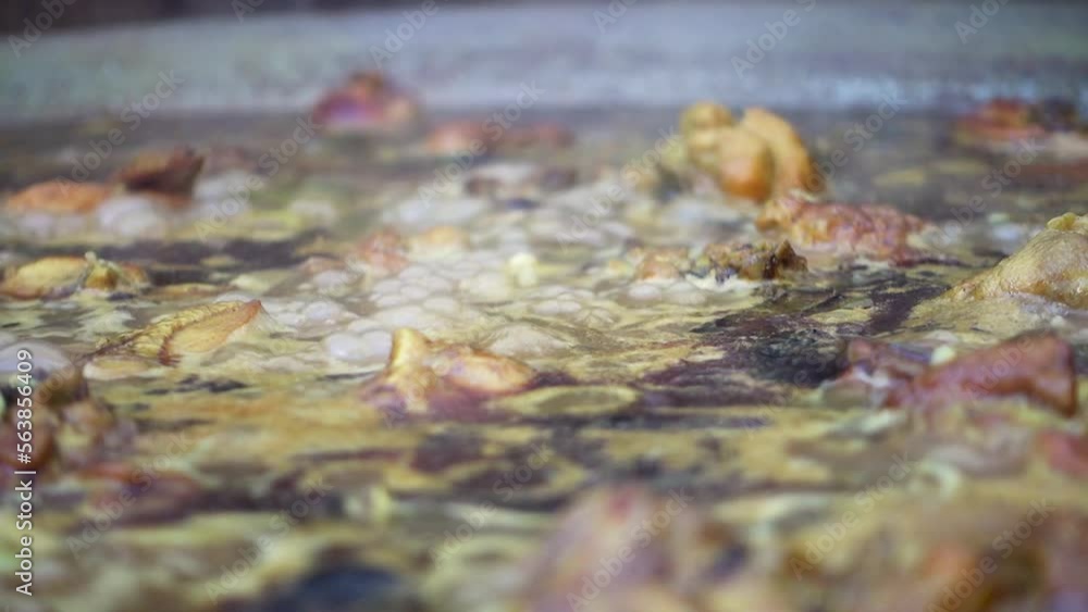 close-up of boiling ingredients in a pot of water with close-up of boiling ingredients in a pot of water with