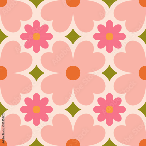 Beautiful seamless texture in retro style. Abstract floral tile in retro style. Colorful vector background with simple flowers. Floral tile pattern.