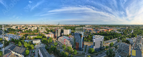 Panoramic view of Wroclaw city, Poland. Aerial shot of modern city architecture