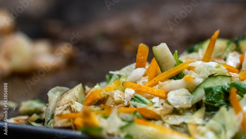 Teppanyaki Stir fry vegetables in focus