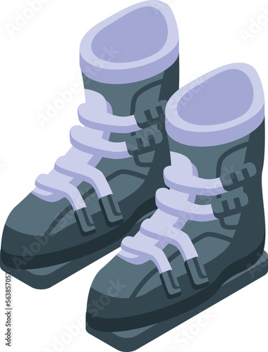 Ski boots icon isometric vector. Jumper athlete. Flying man