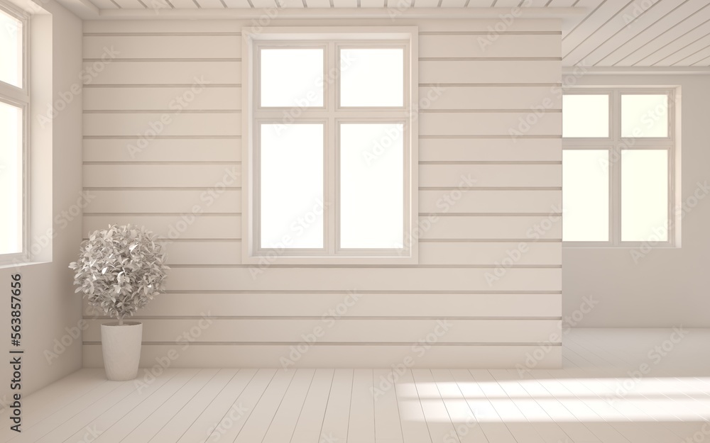 Fototapeta premium White empty room. Scandinavian interior design. 3D illustration