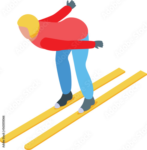 Boy ski jumping icon isometric vector. Athlete jumper. Winter skier