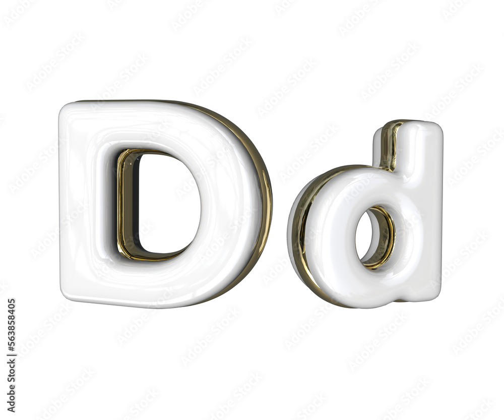 Realistic Letter D 3D render with Gold and white colors Realistic Letter D 3D render with Gold and white colors