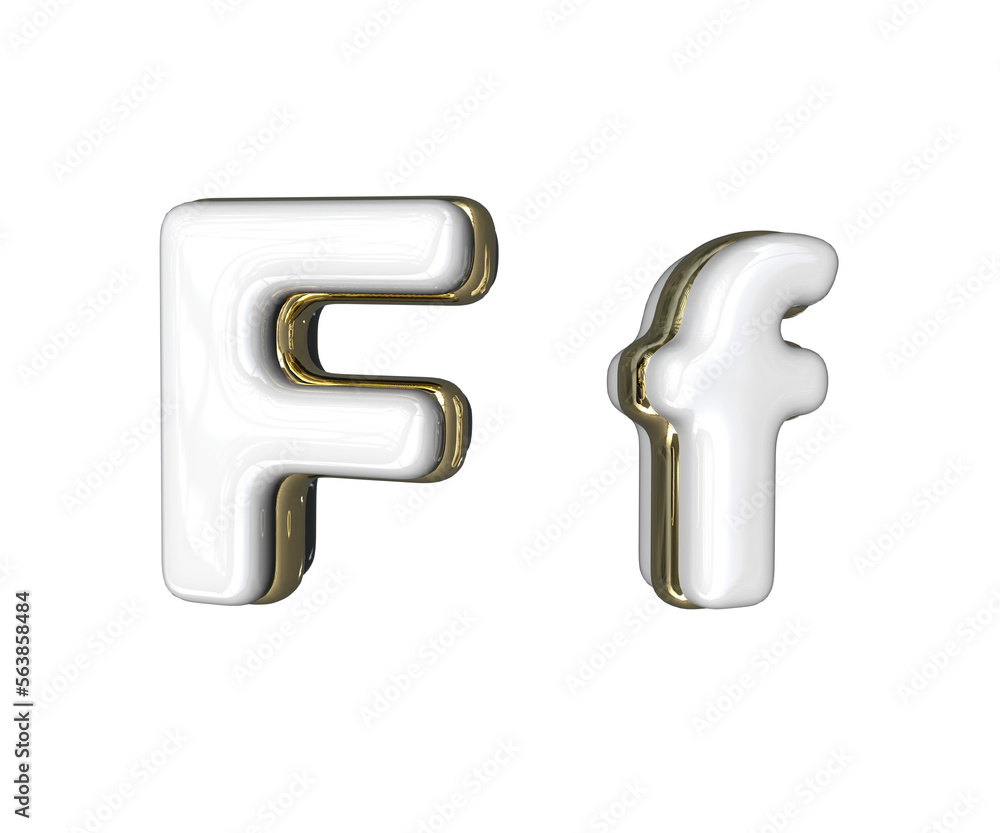 Realistic Letter F 3D render with Gold and white colors Realistic Letter F 3D render with Gold and white colors